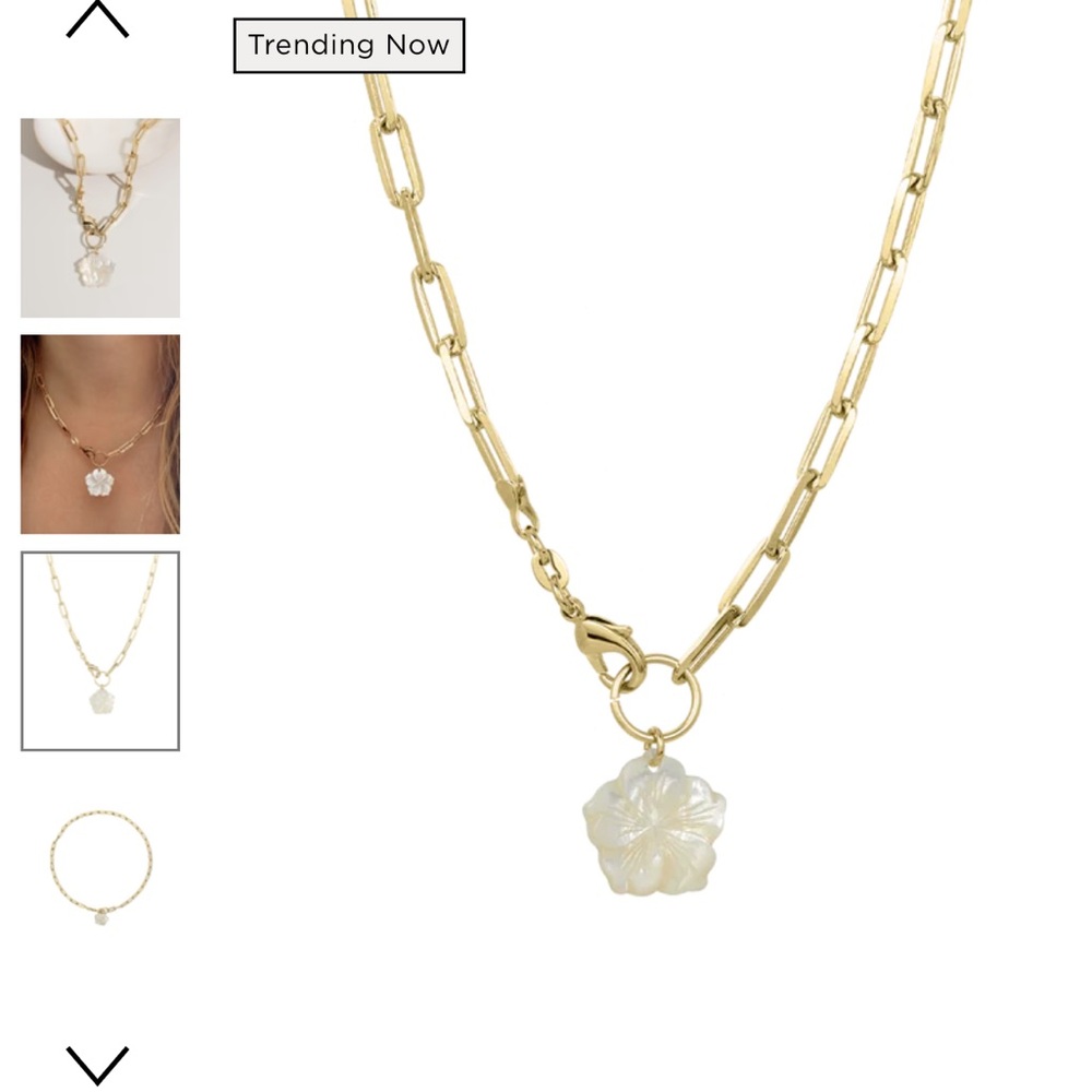 Gold Chain Necklace with pearl hibiscus Flower by James Michelle. Sold out